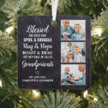 Rustic Grandparents Grandma Grandpa Poem 3 Photo Metal Tree Decoration<br><div class="desc">Celebrate your grandparents with a custom photo collage ornament . This unique quote grandparents ornament is the perfect gift whether its a birthday, Grandparents day or Christmas. We hope your special keepsake photo grandparents gift will become a treasured keepsake for years to come. . Quote " Blessed are those who...</div>