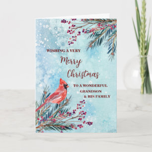 Rustic Grandson & Family Merry Christmas Card