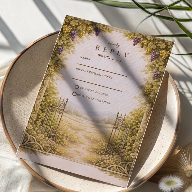 Rustic Grape Garden Countryside Wedding RSVP Card (Creator Uploaded)