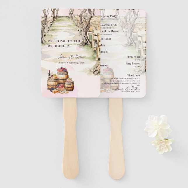 Rustic Grapevine-Inspired Winery Wedding Program  Hand Fan (Front and Back)
