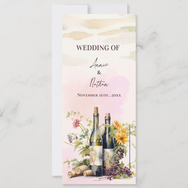 Rustic Grapevine-Inspired Winery Wedding Program Invitation (Front)