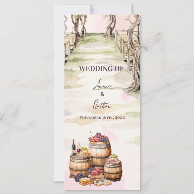 Rustic Grapevine-Inspired Winery Wedding Program Invitation (Front)