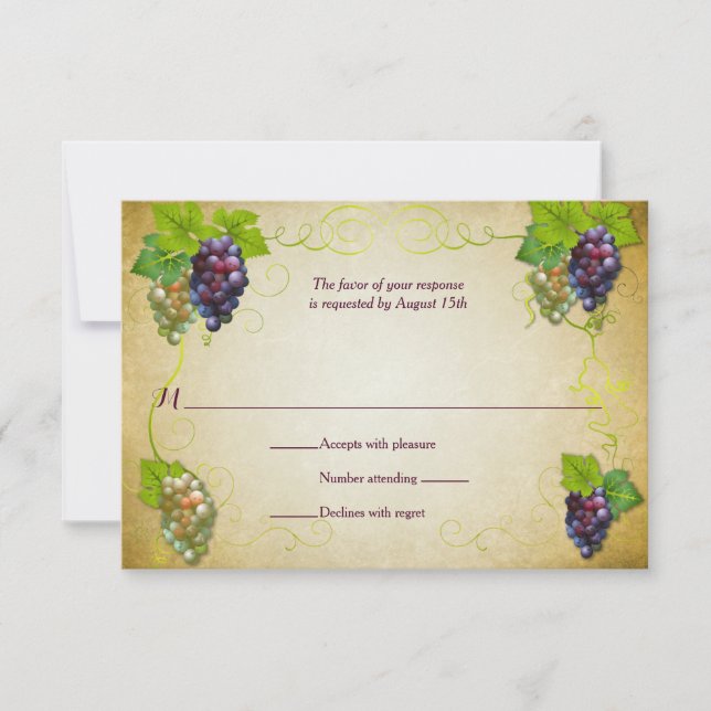 Rustic Grapevine Vineyard Wedding Event Reply RSVP Card (Front)