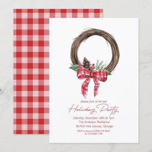 Rustic Grapevine Wreath Holiday Party Invitation