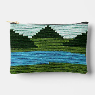 Rustic Grassland Lake Hills Artisan Crochet Print Accessory Pouch
