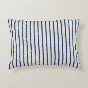 Rustic Gray Linen & Navy Blue Stripes Pattern Decorative Cushion