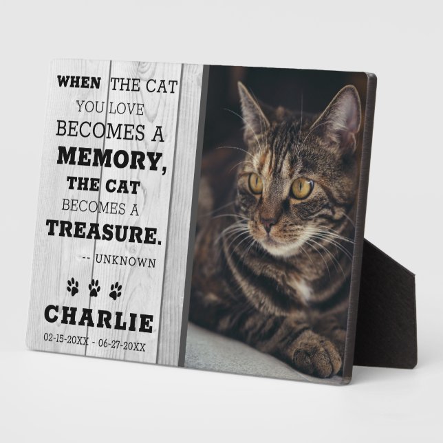 Rustic Gray Wood Pet Cat Memorial Photo Keepsake  Plaque (Side)