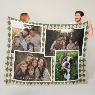 Rustic Green 4 Photo Christmas Fleece Blanket