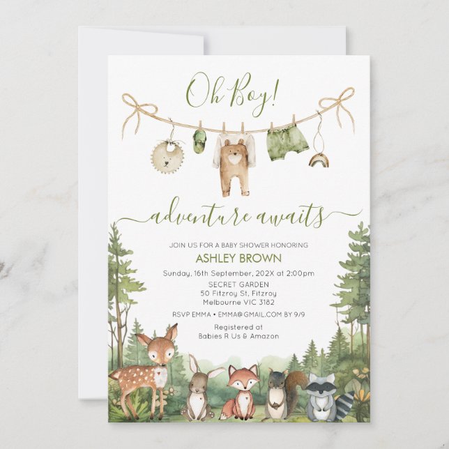 Rustic Green Adventure Awaits Baby Shower  Invitation (Front)