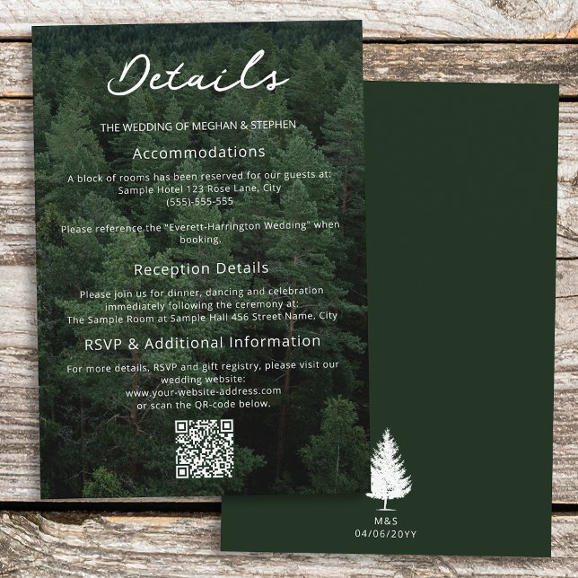 Rustic Green Aerial Forest Photo Wedding Details Enclosure Card (Creator Uploaded)