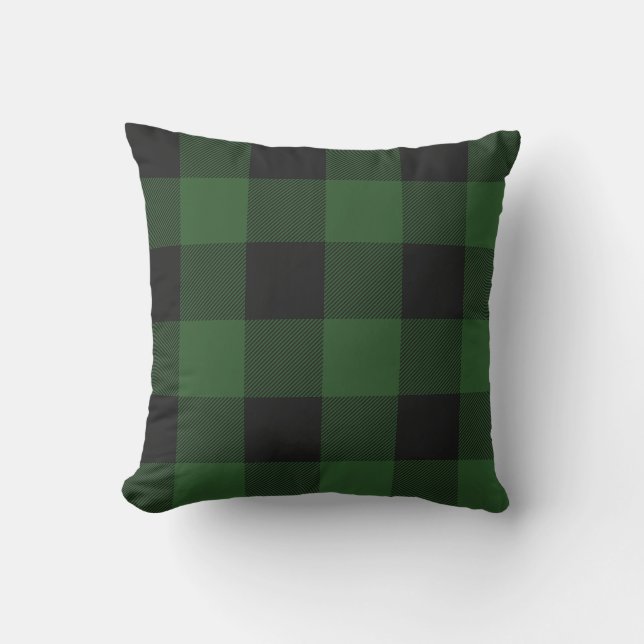 Rustic Green and Black Buffalo Check Plaid Cushion (Front)