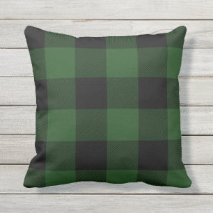Rustic Green and Black Buffalo Check Plaid Cushion
