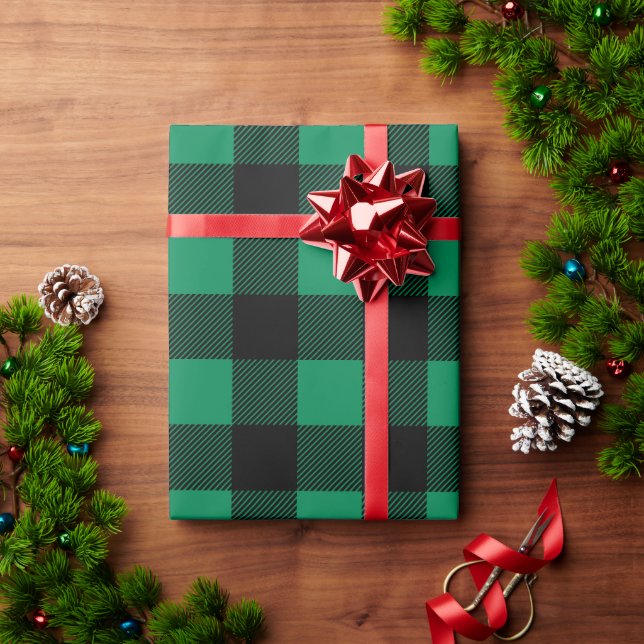 Rustic Green and Black Buffalo Plaid Christmas Wrapping Paper (Holiday Gift)