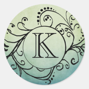 Rustic Green and Blue Bohemian Flourish Classic Round Sticker