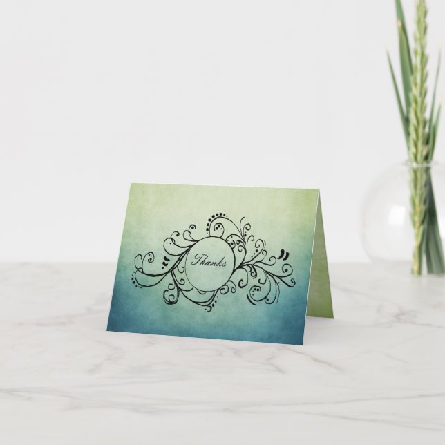 Rustic Green and Blue Bohemian Thank You Note Card (Front)