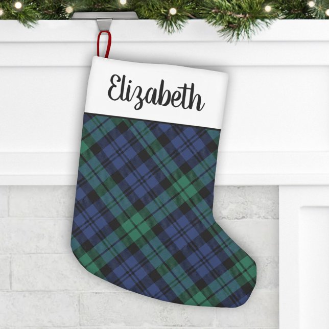 Rustic Green and Blue Tartan Plaid Monogram Small Christmas Stocking (Creator Uploaded)
