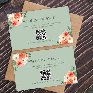 Rustic Green and Orange Botanical Wedding Website Enclosure Card