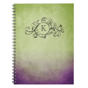 Rustic Green and Purple Bohemian  Flourish Spiral Notebook