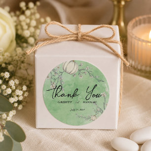 Rustic Green Autumn Pumpkin Wedding Classic Round Sticker