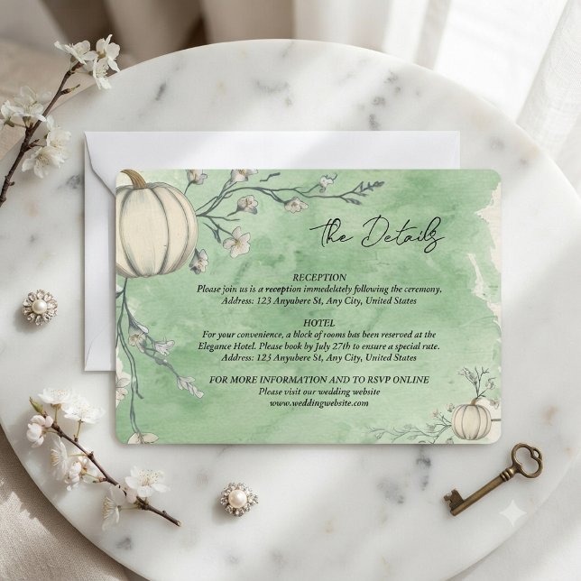 Rustic Green Autumn Pumpkin Wedding Enclosure Card (Creator Uploaded)