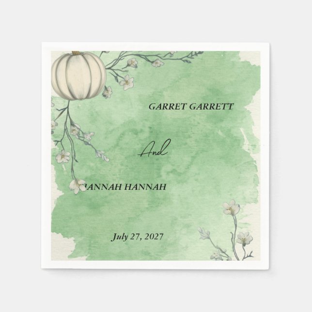 Rustic Green Autumn Pumpkin Wedding Napkins (Front)