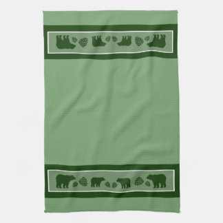 Rustic green bear pinecone kitchen towel