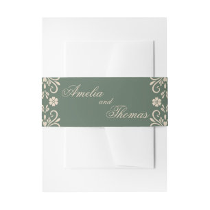 Rustic Green Beige Wedding Invitation Belly Band