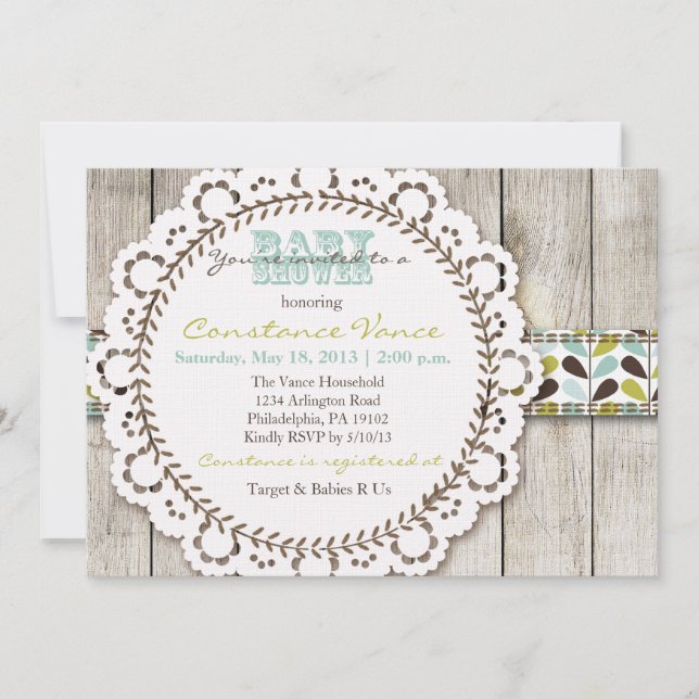 Rustic Green Blue Baby Boy Shower Invitation (Front)