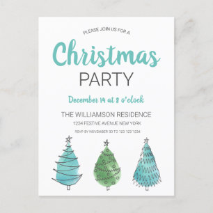 Rustic Green Blue Christmas Trees Invitation Postcard