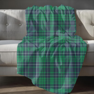 Rustic Green Blue Plaid Fleece Blanket