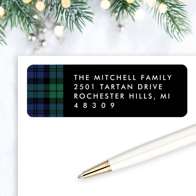 Rustic Green Blue Plaid Return Address (Creator Uploaded)