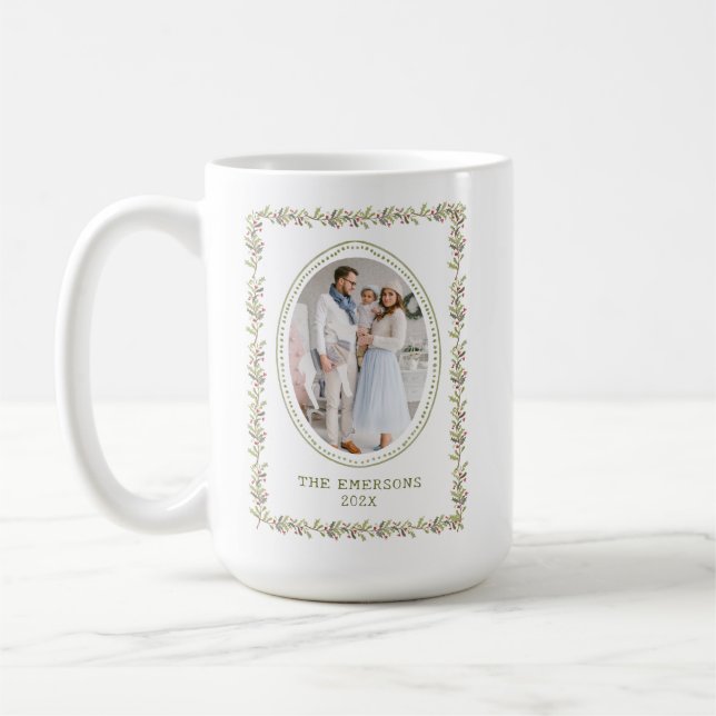 Rustic Green Botanical Christmas Mug (Left)