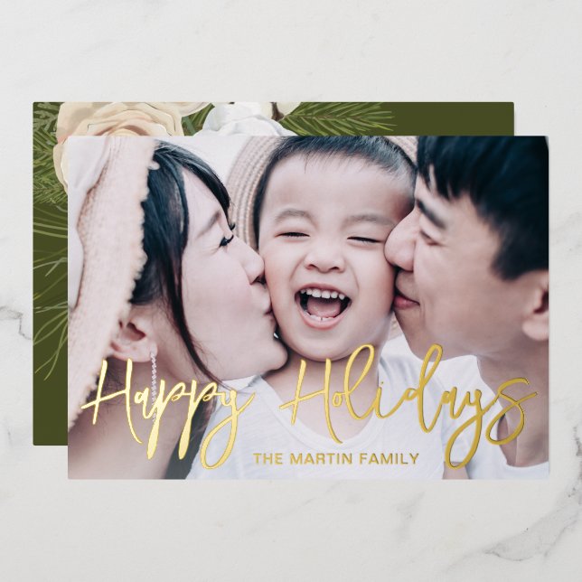 Rustic Green Botanical Full Photo Christmas (Front/Back)