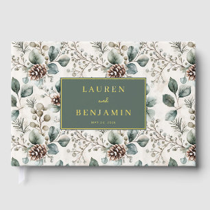 Rustic Green Botanical Leaf Motive Guest Book