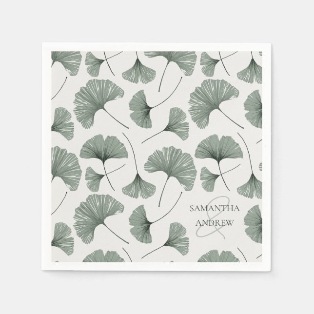 Rustic Green Botanical Pattern Monogram Napkin (Front)