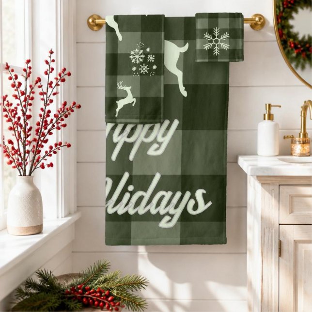 Rustic Green Buffalo Plaid Christmas Towel Set (Creator Uploaded)