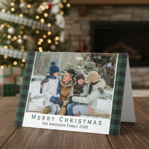 Rustic Green Buffalo Plaid Custom Christmas Photo Holiday Card