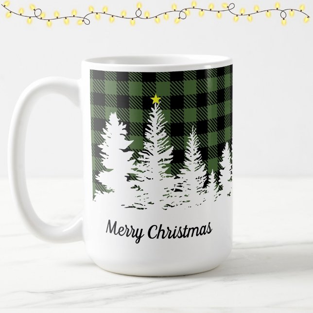 Rustic Green Buffalo Plaid Forest Merry Christmas  Coffee Mug (Creator Uploaded)