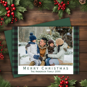 Rustic Green Buffalo Plaid Merry Christmas Photo Holiday Card