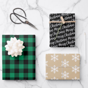 Rustic Green Buffalo Plaid Merry Christmas Wrapping Paper Sheet