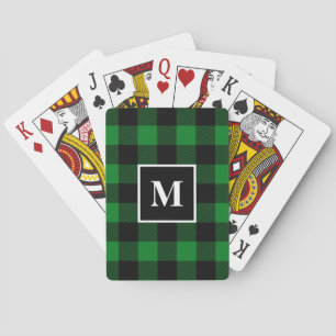Rustic Green Buffalo Plaid Monogram Playing Cards