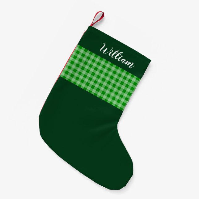 Rustic Green Buffalo Plaid Personalised Small Christmas Stocking (Front (Hanging))