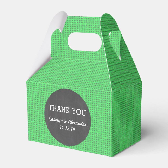 Rustic Green Burlap Vintage Chalkboard Wedding Favour Box (Front Side)