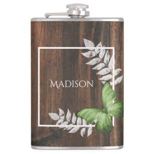 Rustic Green Butterfly Flask
