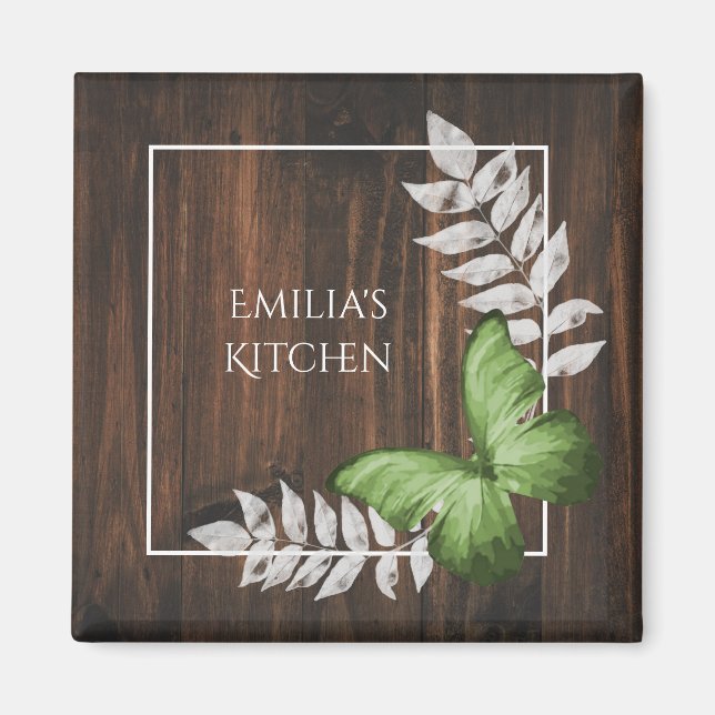 Rustic Green Butterfly Magnet (Front)