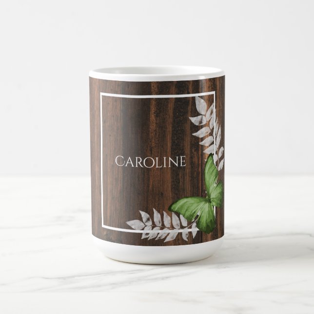 Rustic Green Butterfly Personalised Coffee Mug (Center)