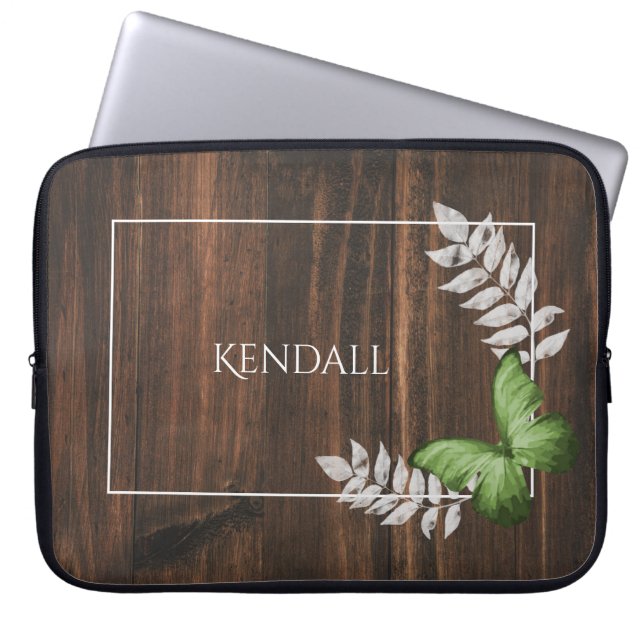 Rustic Green Butterfly Personalised Laptop Sleeve (Front)