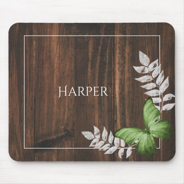 Rustic Green Butterfly Personalised Mouse Pad (Front)