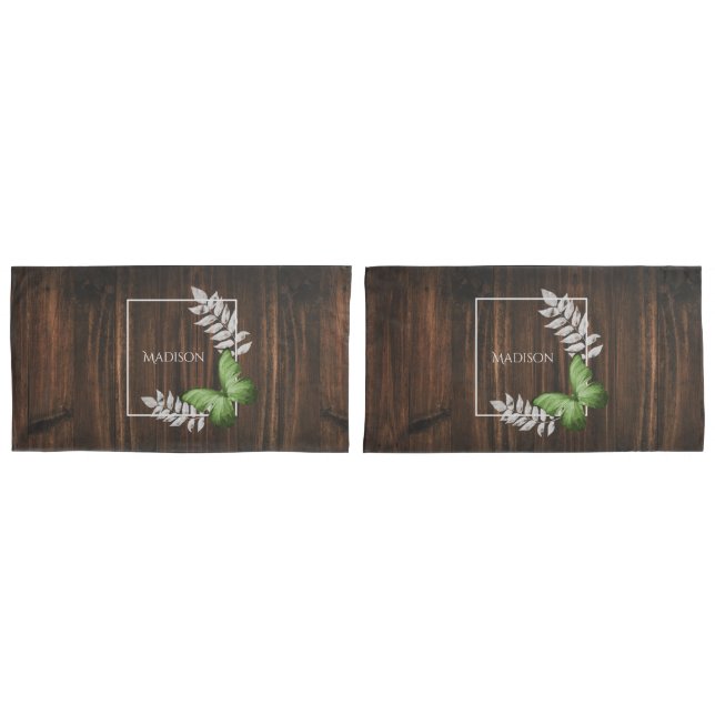 Rustic Green Butterfly Pillow Case (Front-Set)