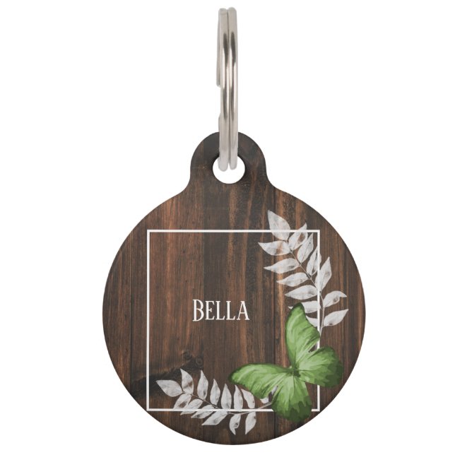 Rustic Green Butterfly Round Pet Tag (Front)